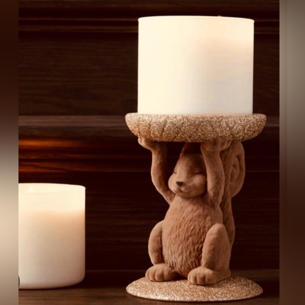 ❤️SOLD❤️New Bath&BodyWorks Brown Velvet Squirrel 3 Wick Candle Holder